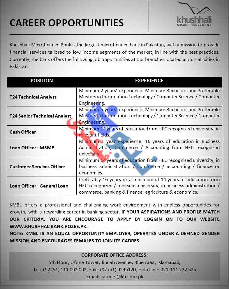 Khushhali Bank Jobs 2024 Advertisement