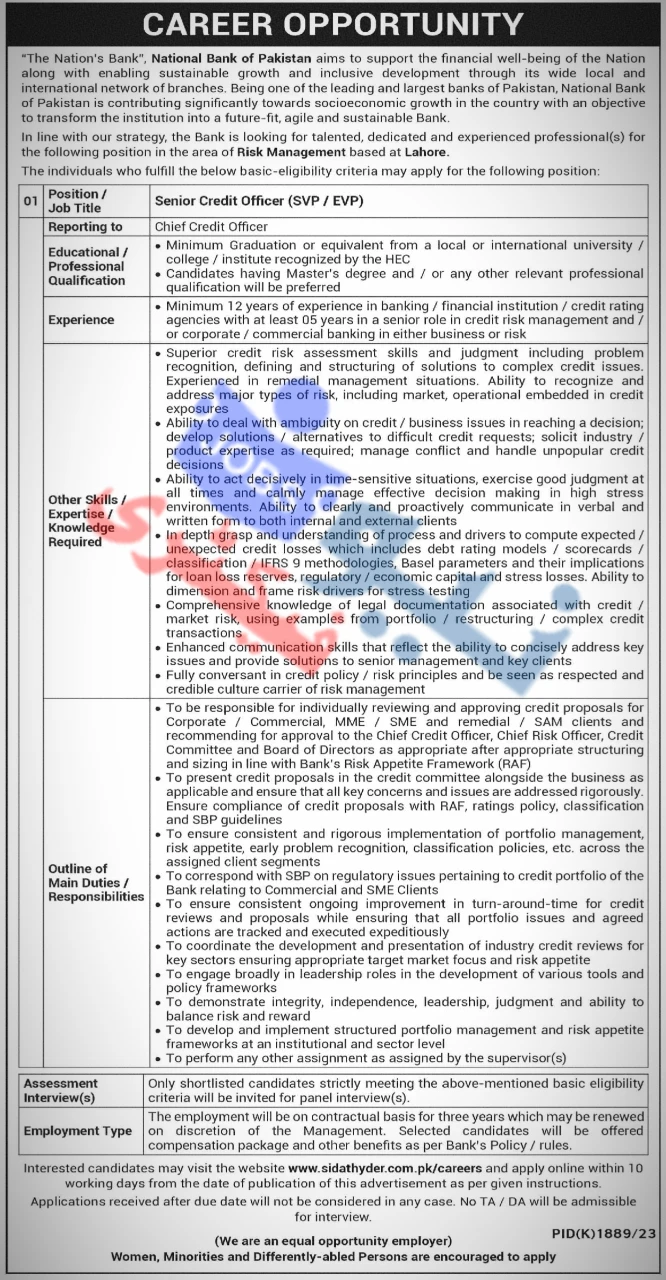 National Bank of Pakistan Jobs 2024 Advertisement 